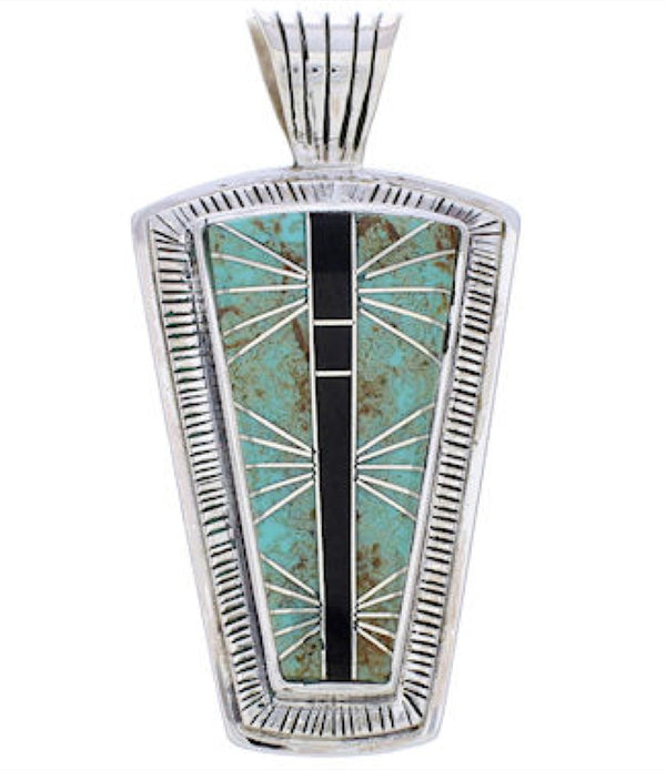 Jet Turquoise Inlay Jewelry Silver Pendant MW75147